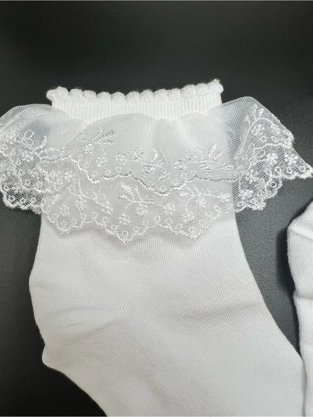 White Lace Ruffle Ankle Socks - Women